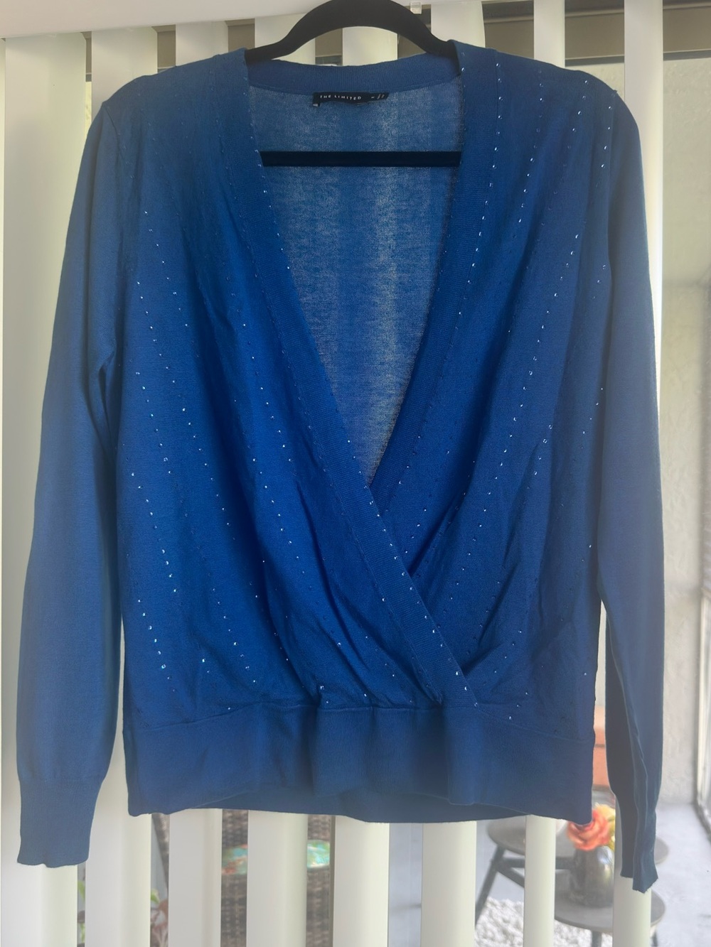 The Limited Royal Blue V-Neck Wrap Sweater with Sparkle Accents